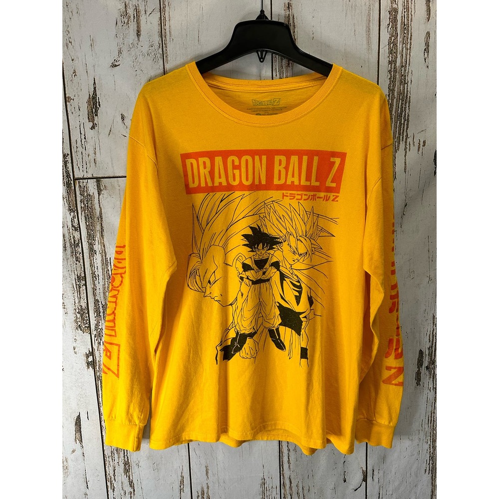 Dragon Ball Z Men's Shirt Long Sleeve Yellow Graphic Tee Size Large